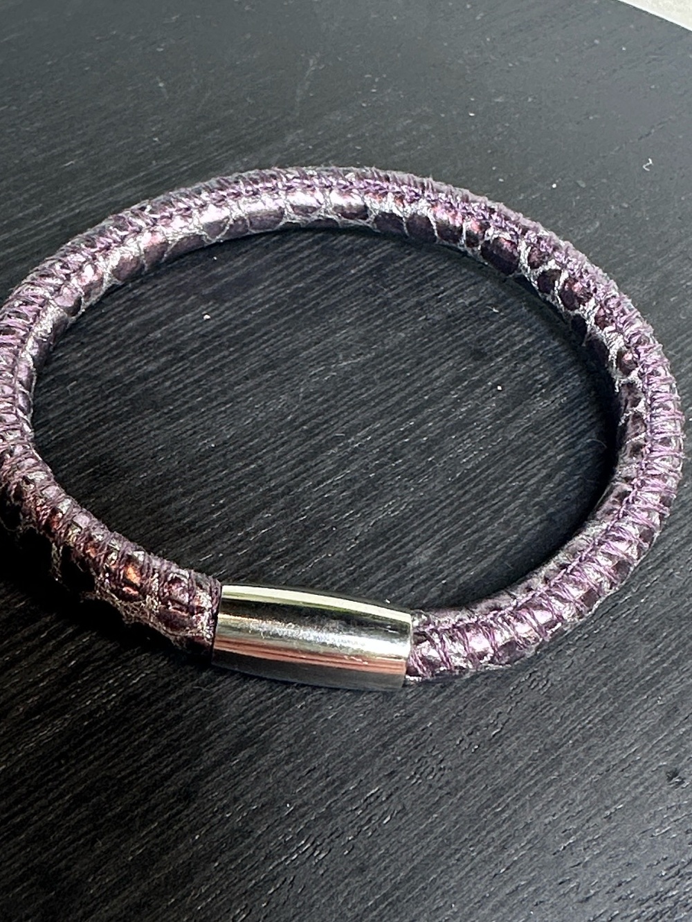 Brighton charm bracelet silver magnetic purple leather